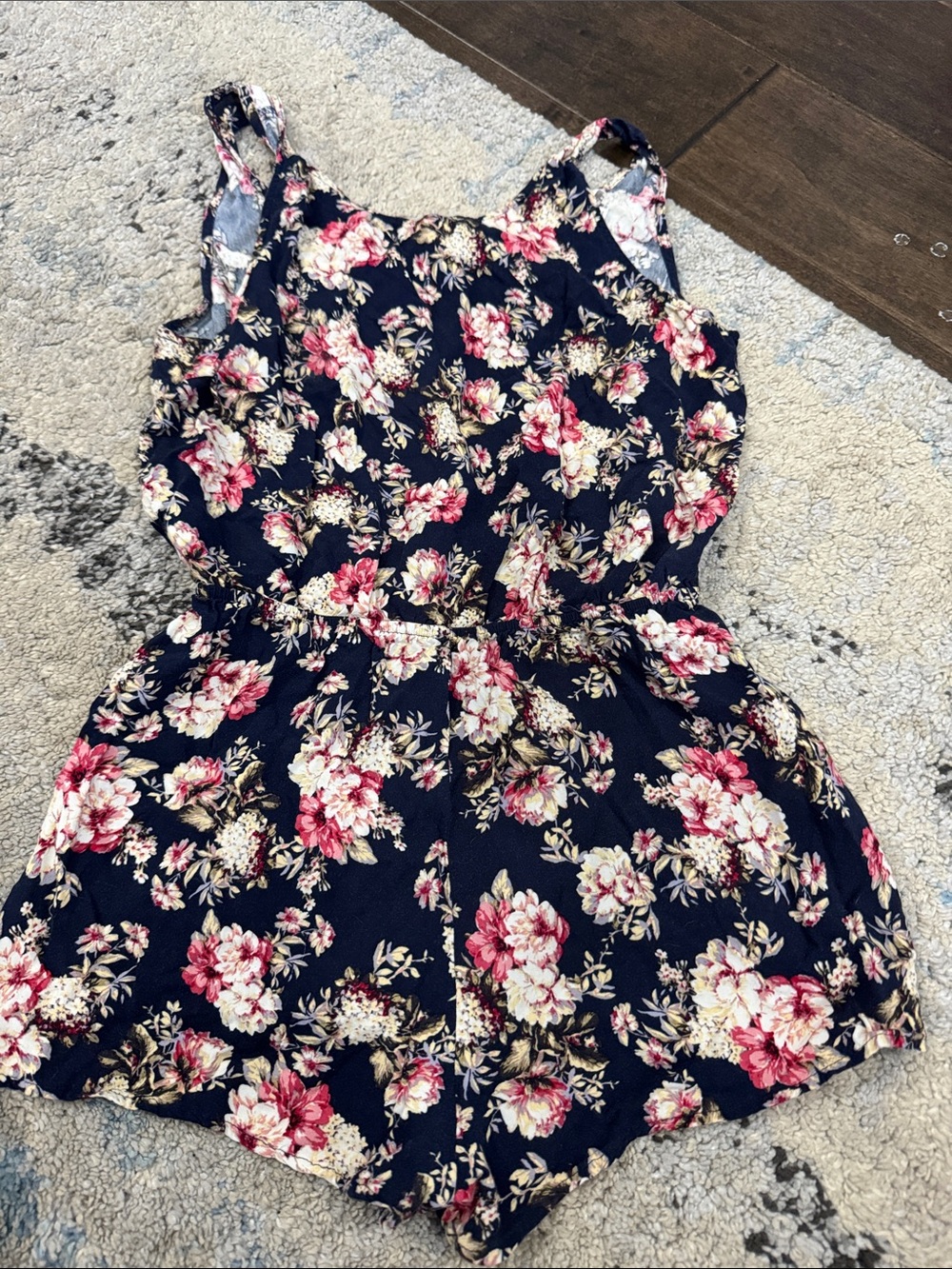 Active USA Navy Floral Romper with Pink and Cream Flowers